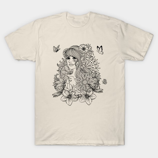 Flower Girl with Butterflies T-Shirt by BellaPixel